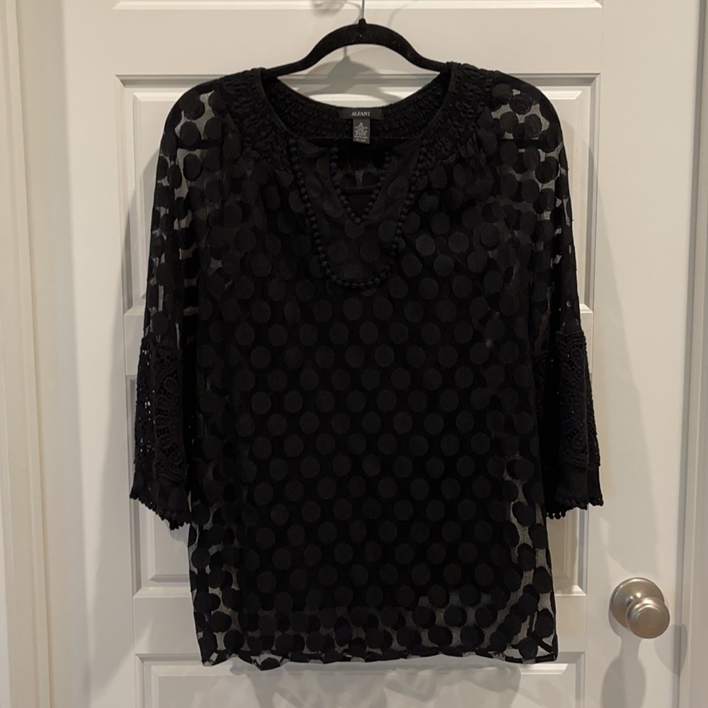 Alfani Black Polka Dot Top Medium